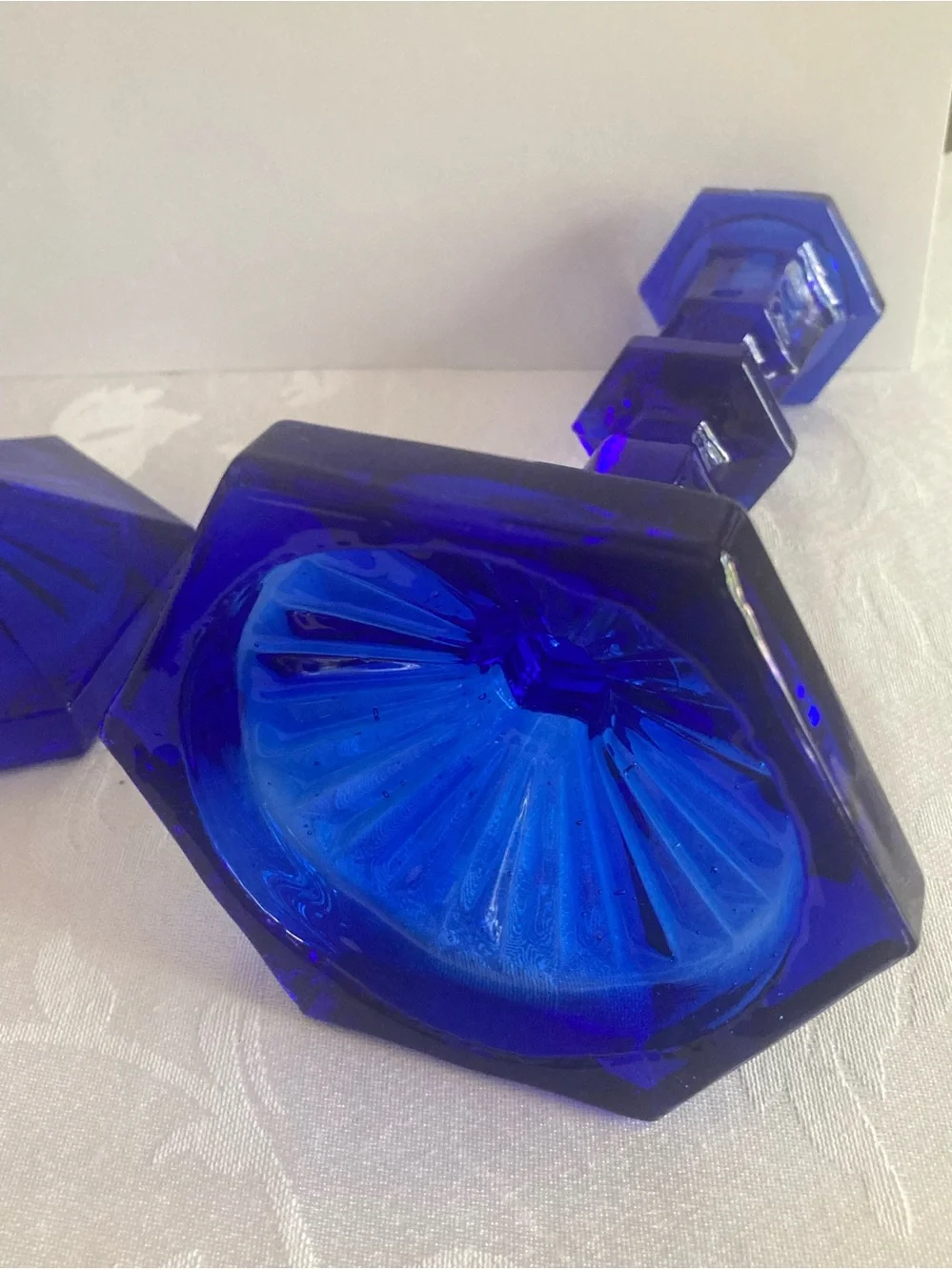 Vintage Cobalt Blue Glass Candlestick Pair - Elegant Home Accent